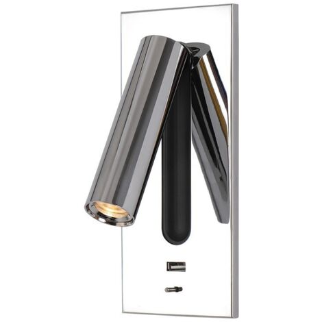 Liseuse Lampe LED Tete De Lit Caché Interrupteur Lampe De Chevet, USB Encastré Lampe De Chevet Murale Applique Liseuse, Wall Light Sconce, Orientable À 350 ° 90 ° Pliable,Chrome,3000K Warm