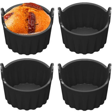 Lot de 4 moules à muffins en silicone Airfryer - Accessoires friteuse à air chaud - 8,5 x 8 cm - Pour muffins, collations, cupcakes, mini quiches, amuse-bouches (1/5)