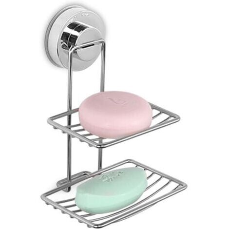 Porte-savon pour douche avec ventouse, de douche, en acier inoxydable, support savon mur salle bain, adhésif (acier inoxydable)