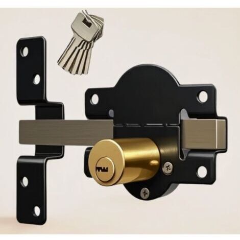 Serrure de portail longue portée 70 mm, double verrouillage, en acier inoxydable, pour portail en bois, 5 clés
