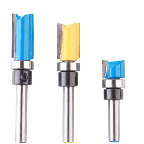 Fraise Defonceuse Droite, 3PCS 1/4" Mèches de Routeur en Bois de Carbure, D'embouts Toupie à Finition Affleurante à Motif, Outil de Fraise avec Roulement Supérieur Pour Menuisier Bricolage (1/5)