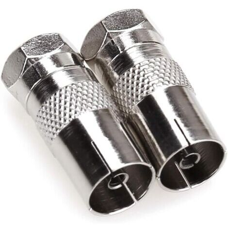 Adaptateur de connecteur TV T/F vers antenne coaxiale RF type F mâle vers 9,5 TV femelle - Argent - 2 broches