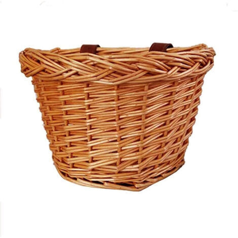 Trimec – Panier avant de vélo en osier naturel – Sangles en cuir – Taille 23x18x15cm – Imperméable et tissé à la main – Pour tous les vélos