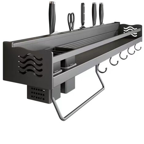 Tonchean – Étagère à épices murale sans perçage – 6 crochets amovibles – Dimensions 14 x 40 cm – Rangement optimisé pour cuisine (1/5)