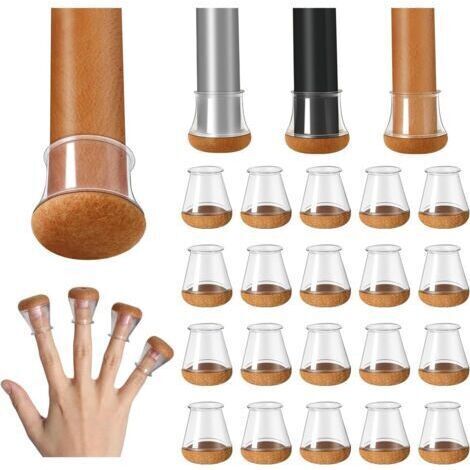 LaBlanc – Protections pour pieds de chaise, 20 petits protège-sols transparents en silicone avec revêtement en feutre, embouts de pieds de chaise en silicone, diamètre 14–20 mm