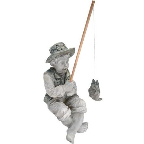 Frédéric le Petit Pêcheur d'Avignon Statue de Pêcheur pour Jardin, 38 cm, polyrésine, deux tons pierre