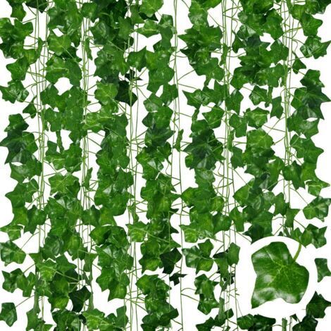 Guirlandes de Lierre Artificiel - Lot de 6, Longueur de 210cm - Vignes Faux Tombante Réalistes pour Décoration Chambre et Jardin Intérieure/Extérieure, Fausse Plantes en Plastique Vertes (1/4)