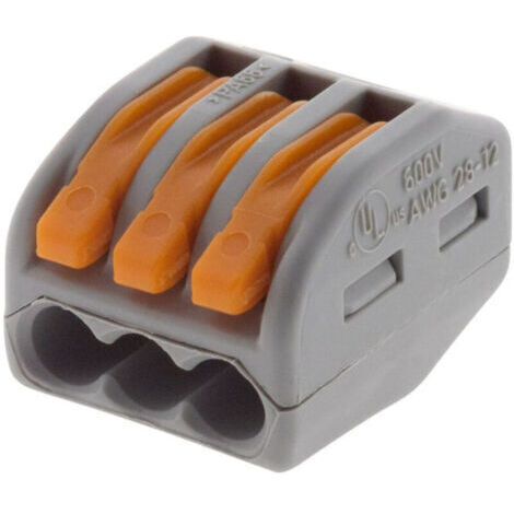 Lot de 50 mini bornes de connexion rapide à levier S222 pour fils rigides et souples - 3 entrées (1/4)