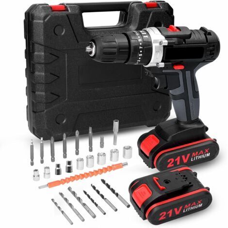 Perceuse Visseuse Sans Fil 21V, Visseuse Devisseuse avec 2 Batteries, 30Nm Percussion, 25+3 Réglages de Couple, Accessoires, 2 Vitesses, LED, pour le Bricolage (1/5)