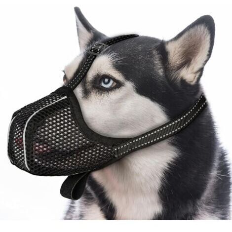 Museliere pour Chien， Empêche de Mâcher/Manger/Mordre Couvre Muselière pour Chien, Muselière Respirante, Réfléchissante et Ajustable pour Museliere Chien(NoirL)