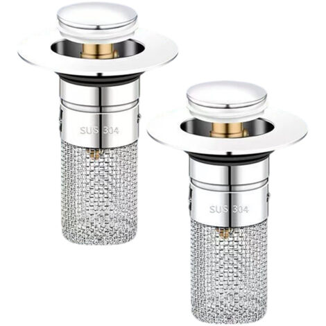 2 Pièces Bonde Lavabo Universelle 34-40mm, Pop-Up, Filtre Cheveux
