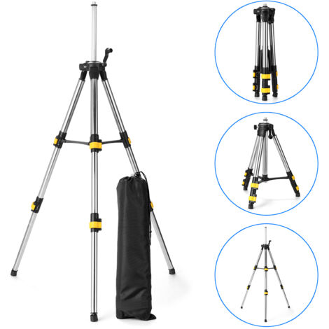 Tonysa – Trépied télescopique pour niveau laser – Acier inoxydable 1.2M – Interface 5/8 pouces – Niveau à bulle intégré