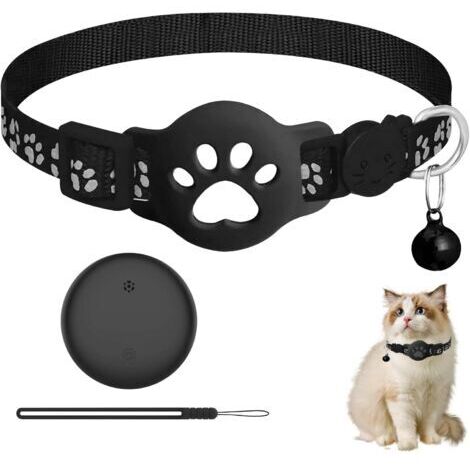 Collier de Suivi GPS en Temps réel pour Chat, Collier pour Chat Anti-étranglement, Compatible avec Les appareils Apple et Android (Noir)