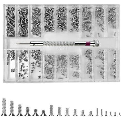500 Pièces Kit de Vis de Réparation Minuscule Micro, 18 Tailles Micro Visserie avec un Tournevis, Réparation pour Vis en Acier Inoxydable pour Montres, Lunettes de Soleil, Monocles, Argent (1/5)