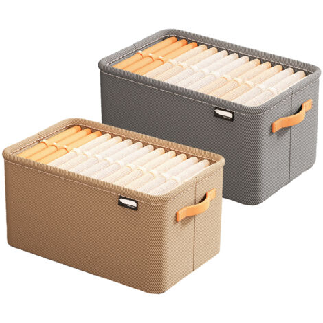 Tuserxln – Pack de 2 paniers de rangement en tissu avec poignées en cuir – Dimensions 35x25x22CM et 42x28x25CM – Idéal pour étagères et placards