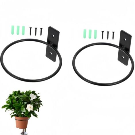 2 stuks - bloempothouder ring - wandmontage metalen plantenbakhaken hangers - 6 inch - zwart (1/5)
