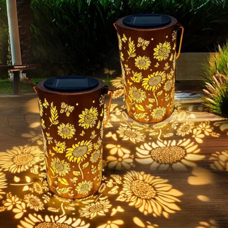 2 articles - Éclairage de jardin solaire - éclairage de jardin solaire - lanternes ajourées en fer forgé en forme de tournesol - éclairage extérieur solaire - éclairage décoratif pour le camping - 201 (1/5)