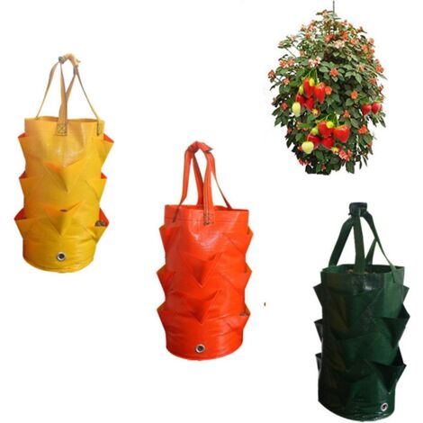 Hangende plantenzakken - 3-pack hangende aardbeienplantenbakken - aardbeienplantenzakken PE aardbeienbakken - voor het kweken van groenten, bloemen en kruiden (1/5)