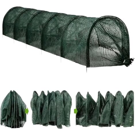 Tunnel pour plantes - Tunnel de jardin en filet de polyéthylène à mailles fines - Tunnel en filet avec arceaux métalliques stables - Protection des plantes - Tunnel en film - 3 m X 45 cm - Vert foncé (1/5)