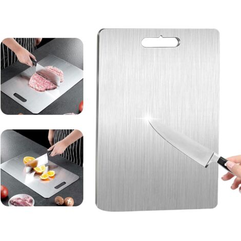 Titanium Cutting Board Acier Inoxydable 304, Planche a Decouper en Titane, Planche de à Decouper Inox Antibactérienne, Plaque Inox Cuisine pour Viande, Fromage, Planches à Découper