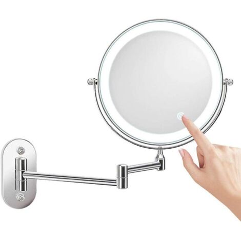 Miroir de maquillage à LED de 8 pouces Miroir grossissant éclairé mural Grossissement 1X / 10X Chargement USB réglable en 3 couleurs (1/5)