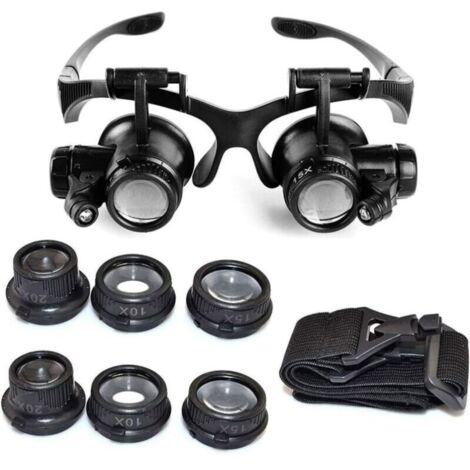 Loupe serre-tête avec éclairage LED – Grossissement 7x, 10x, 15x, 25x – Pincettes antistatiques pour précision – Confort réduit fatigue