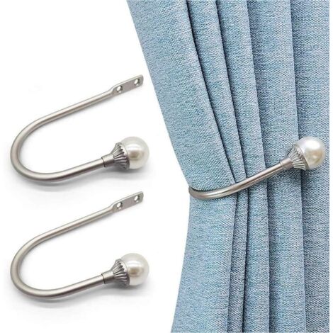Embrasse de Rideau 2 pièces,Attaches Robustes Perle, Support de Crochets en métal de Style U pour Rideau, Décoration de Chambre en argen