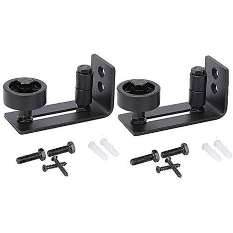 Guide de porte coulissante robuste pour porte de grange, butée 8 en 1 en acier au carbone noir design de fond encastré, panneau de sol et de porte, rouleau réglable, système de fixation murale (1/5)