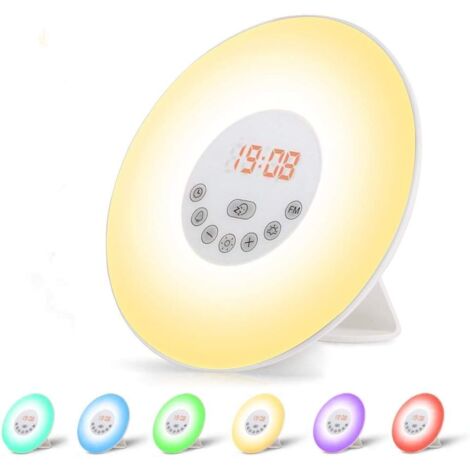 GROOFOO Radio Réveil Lumineux Lampe de Chevet LED Contrle Tactile Simulation du Lever et du Coucher de Soleil 10 Niveaux de Lumière Snooze,Veilleuse 7 Couleurs pour Bébé Enfant Adult (1/5)