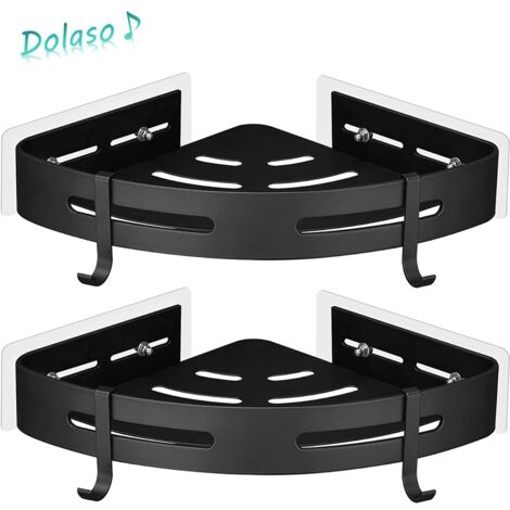 Dolaso – Lot de 2 étagères d'angle de douche sans perçage – Métal antirouille – Installation facile avec autocollant – 4 crochets inclus