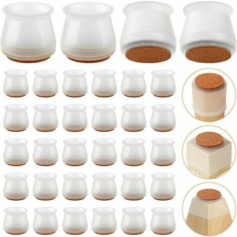 Patin Chaise Silicone 34 Pièces, Embout de Chaise en Feutre Rond & Carre Patins pour Meubles Ni Clou Ni Vis, Protection Pied de Chaise avec Feutre Anti-Rayures pour Parquet,Fonepro (1/5)