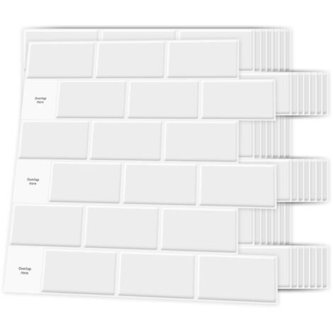 Lot de 10 Pièces,Credence Adhesive pour Cuisine,Carrelage Autocollant Métro Blanc,Papier Adhesif en Vinyle 3d Brique,30x30cm