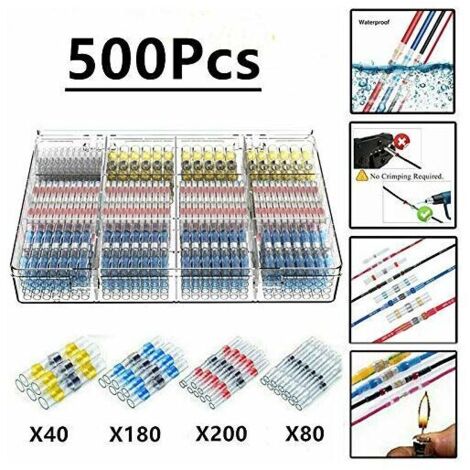 Abcrital – Cosses électriques à souder 500Pcs – Gaine thermorétractable étanche IP67 – Connecteurs en cuivre pour marine et automobile