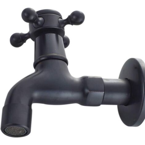 Enowelir Robinet d'eau froide vintage à poignée unique G1/2 Port pour lavabo de salle de bain (noir) (1/4)