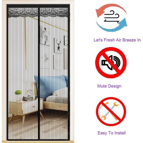 Moustiquaire de fenêtre Moustiquaire Magnétique Porte 90x220cm,Moustiquaire Porte en Fibre de Verre,Rideaux Anti Mouches pour Porte Fermeture Automatique Maille Ultra Fine sans Perçage(Noir)- (1/5)