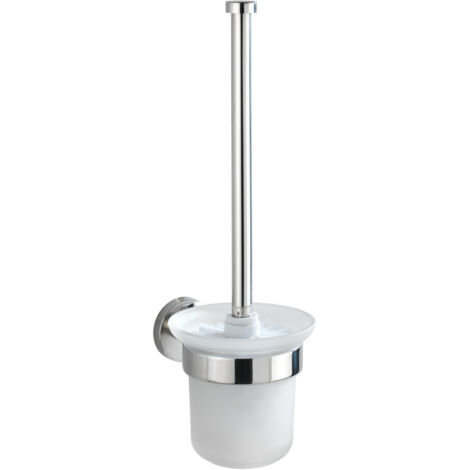 Wenko – Brosse WC murale en inox brillant – Support en verre dépoli – Fixation sans perçage – Installation simple – Garantie 10 ans (1/6)