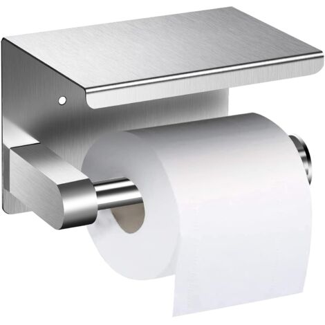 Porte-papier toilette mural sans perçage en acier inoxydable 304 brossé – Étagère intégrée – Design moderne – Dimensions 13.7x10x10cm – Fuienko