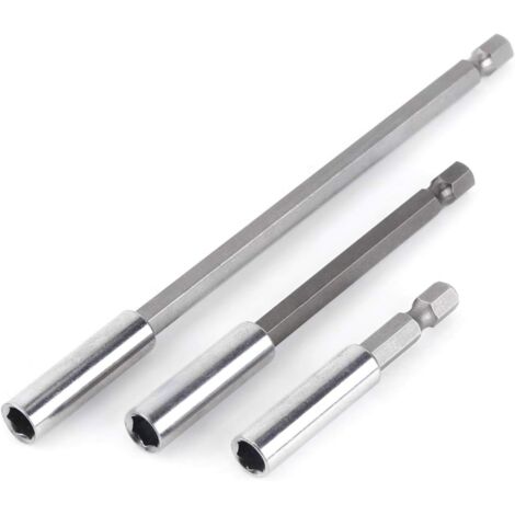 Litzee – Lot de 3 porte-embouts de visseuse 1/4' – Acier au carbone et chrome-vanadium – Longueurs 6/10/15 cm – Fort magnétisme pour vissage rapide (1/4)