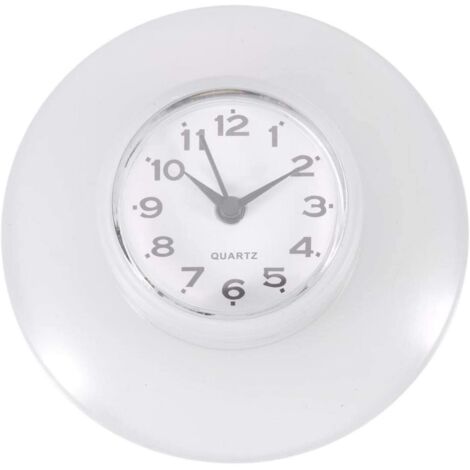 Horloge murale, mini mignon salle de bain cuisine miroir ventouse horloge murale étanche douche horloges à quartz décoration (blanc) (1/5)