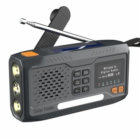 Haut-parleur Radio DAB extérieur, batterie externe, Radio d\'urgence à manivelle à énergie solaire (1/5)