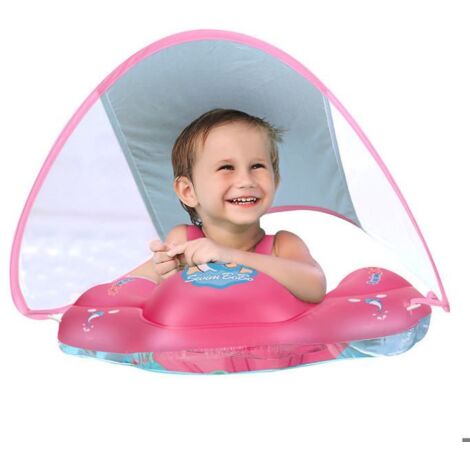 Bouée Bébé - Anneau de Natation Bébé - Siège De Piscine avec Auvent Amovible -ROSE -A3 (1/5)
