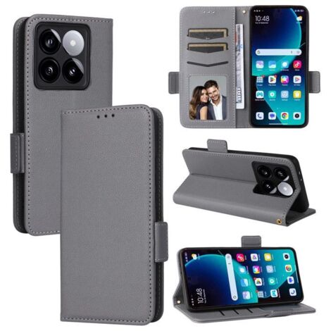 Pour Xiaomi 14T Pro Housse Téléphone Flip en PU Cuir Housse de protection en cuir Business antichoc gris (1/4)