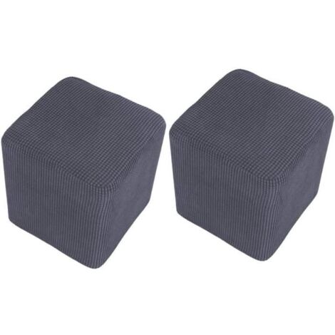 2pcs Pouf en Velours, Pouf Extensible Rectangulaire, Pouf Bas Élastique, pour Salon, Housse Uniquement, Tabouret Non Inclus (Gris) (1/4)