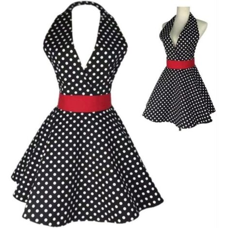 Tablier de cuisine en coton à pois - ajustable - noir, rouge et blanc - Classique - Intemporel - Lavable (1/4)