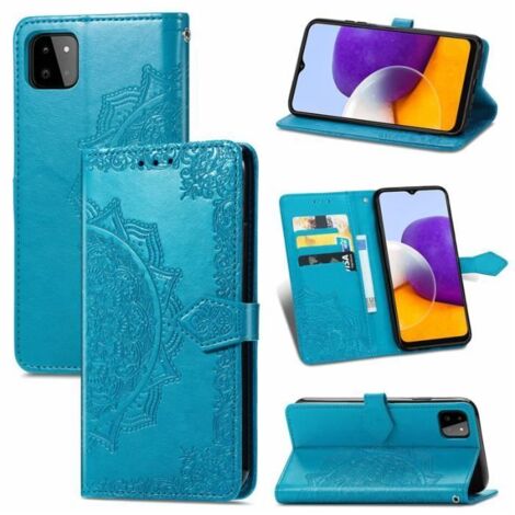 Coque pour Samsung Galaxy A22 5G 6.6\" Étui Rabat et Folio Housse en Cuir PU Portefeuille [Fermeture Magnétique][Stand Feature]-Bleu (1/4)