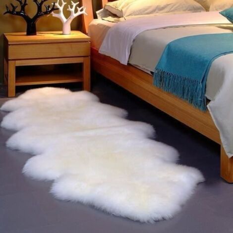 TEMPSA Tapis de salon doux en peluche blanc 190x70cm (1/4)