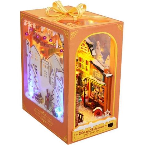 Kit serre-livres en bois DIY avec Lumière LED Meubles Book Nook Kit d\'étagère à Livres Puzzle 3D Cadeaux pour enfants adultes TC38A