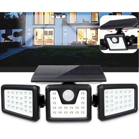 Applique Murale Solaire 70 LED NEUFU avec Détecteur de Mouvement Étanche pour Éclairage Extérieur Jardin 3 Têtes (1/4)