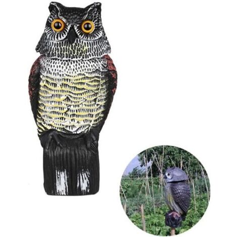 Épouvantail Décoratif Chouette Hibou avec Tête Rotative Anti Pigeons Appât des Oiseaux 381516CM (1/4)
