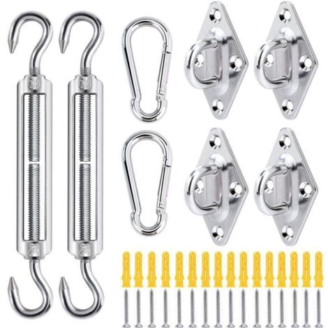 Kit de fixation pour voile d\'ombrage en acier inoxydable 304 pour hamac d\'extérieur - Blanc (1/4)